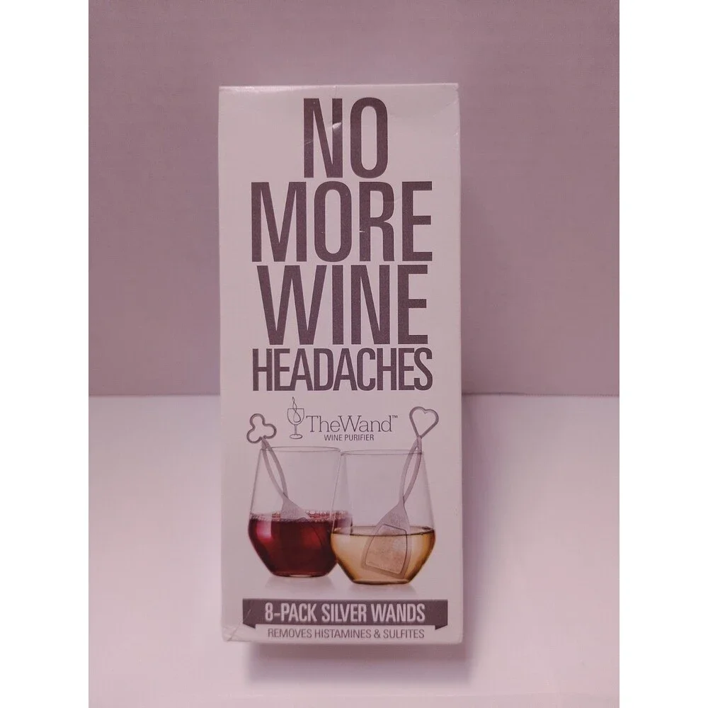PureWine The Wand Wine Purifier 8-Pack Silver New Sealed No More Headaches